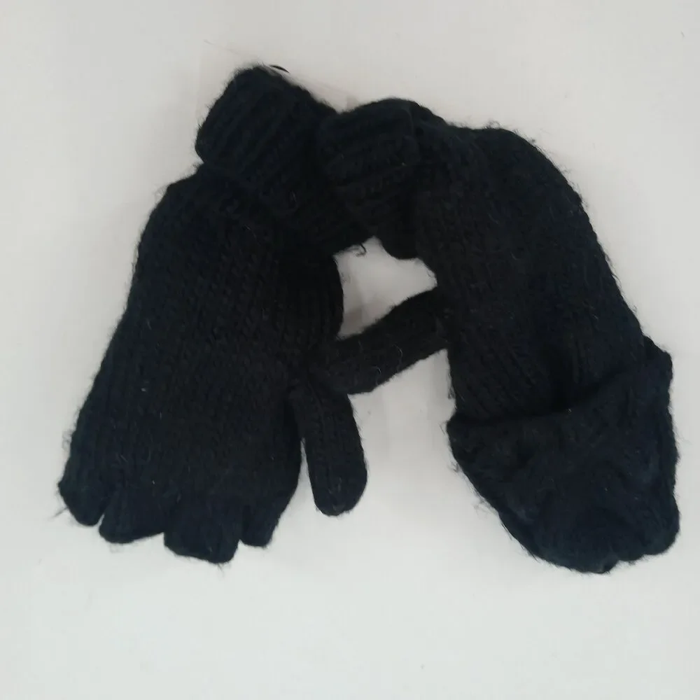 womans Cabela's Black Faux Fur Plush Knit convertible mittens Winter Accessories
